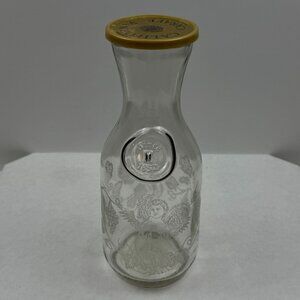 Vintage Glass California Wine Carafe Embossed Cherub Grapevine Gold-tone Lid #36